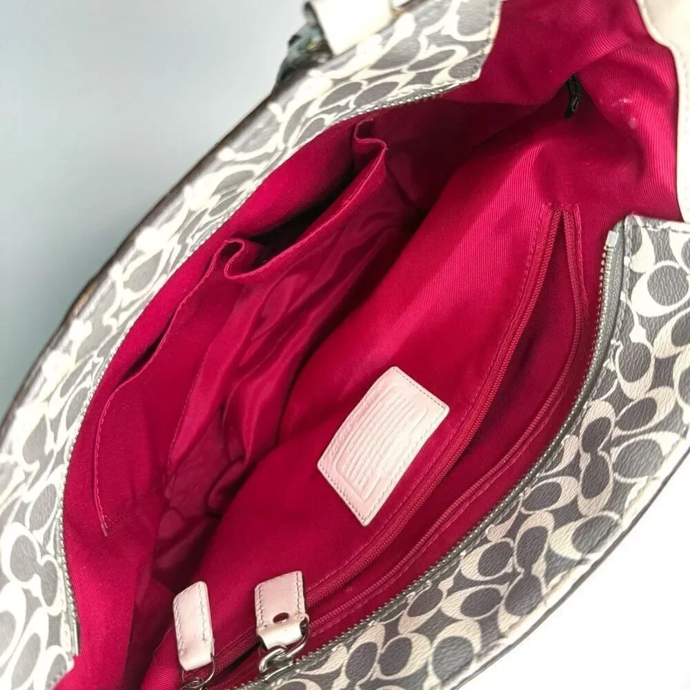 Coach Heritage Signature Stripe Pink White Tote Bag F15137